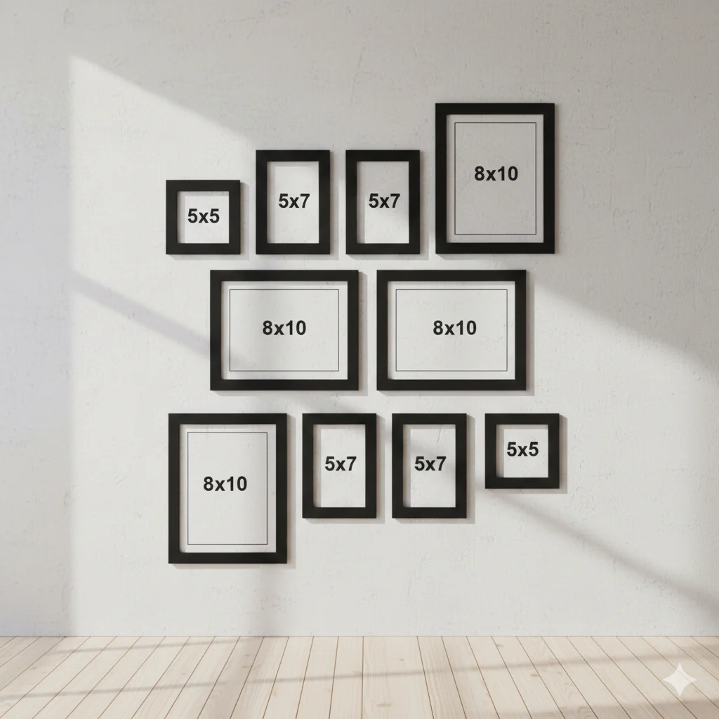 Pack of 10 Wall Gallery Collage Frames set (8x10"- 4 pc, 5x5" - 2 pc, 5x7" - 4pc)