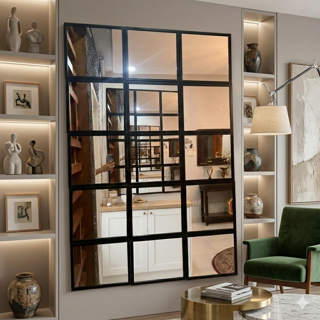 18 Pcs Grid Mirror Wall Decor with PVC Border – DIY Hanging Mirror Frame - Image 3