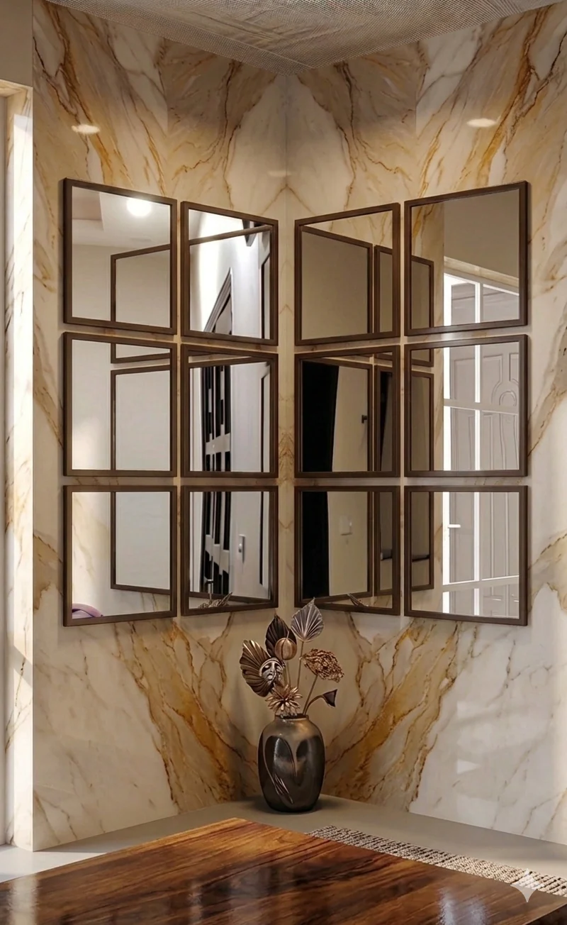 12 Pcs Grid Mirror Wall Decor for Corner Wall - with PVC Border - Image 5