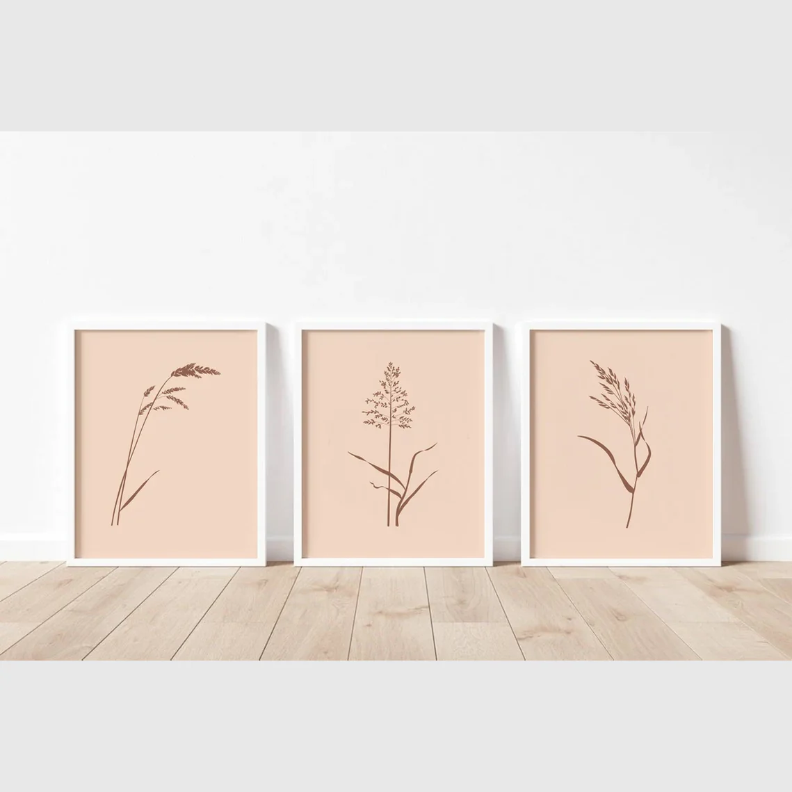 3 pc Botanical art, Neutral Abstract Frame set