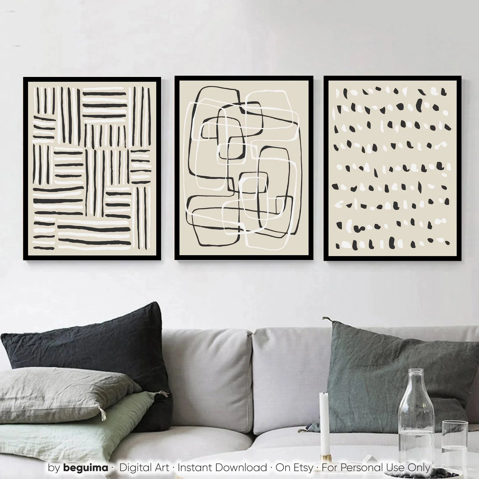 3 Pcs Abstract Art Wall Frames, Neutral tone Room Photo frames
