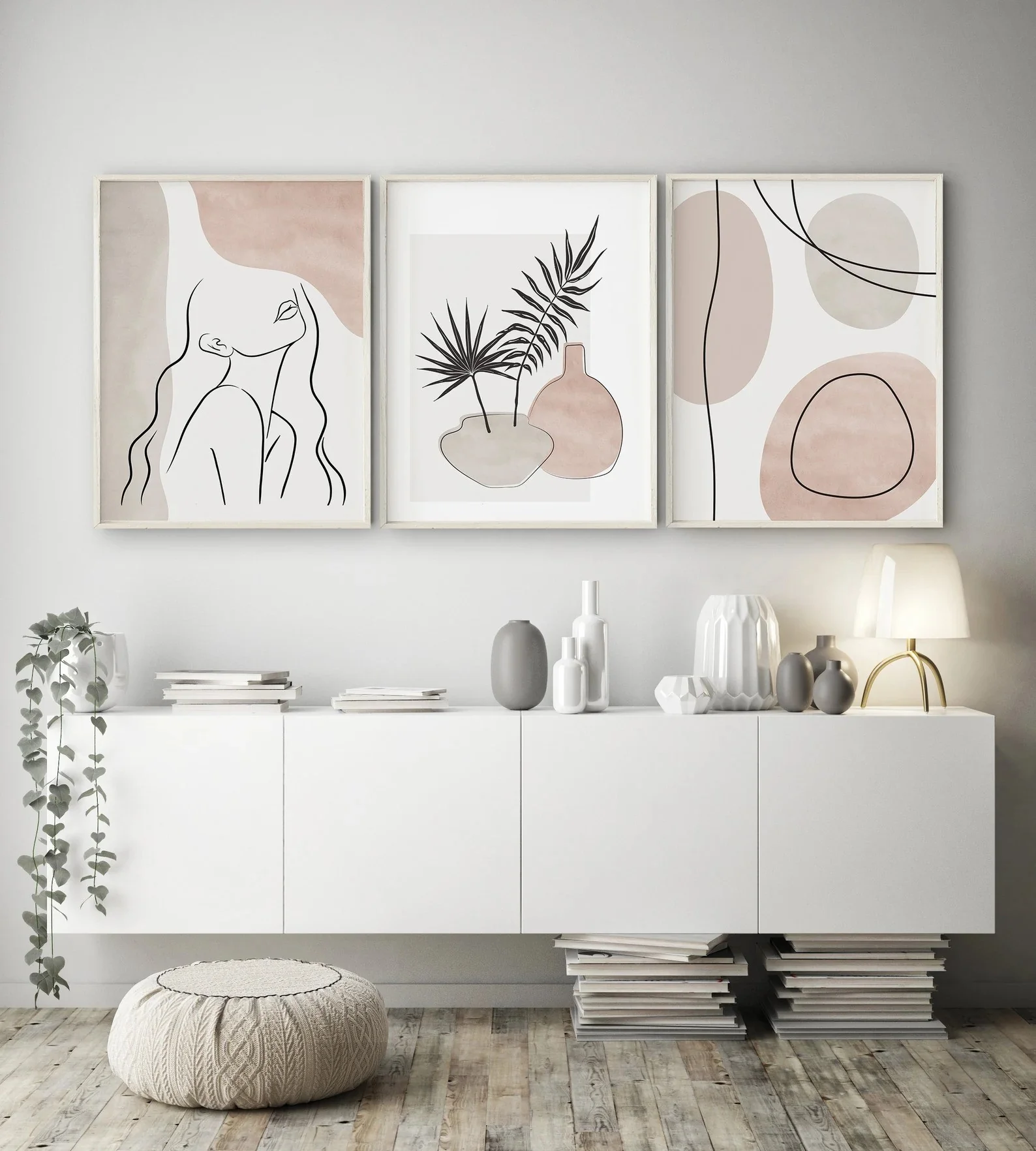 3 Pcs Abstract Line Art Wall Frames, Girls Room Photo frames