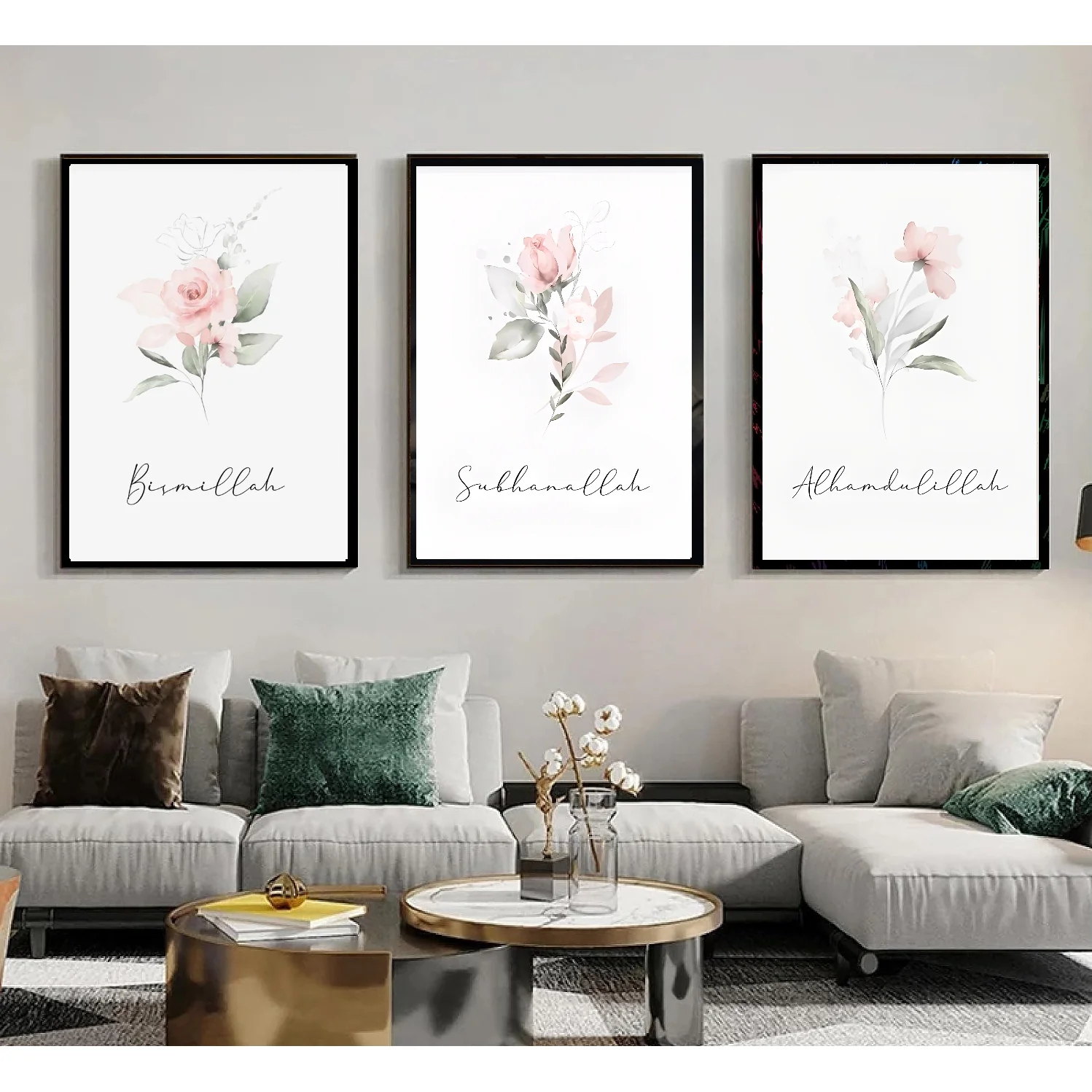 3 Pcs Islamic Calligraphy Wall Frames, Living room Art frame set