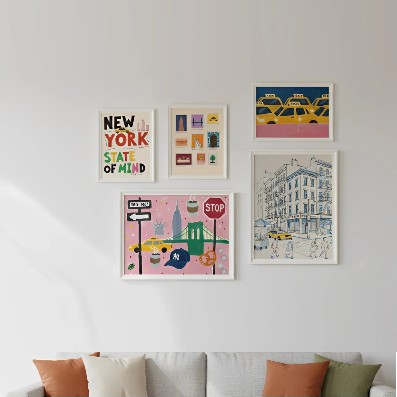 5 pc NYC Gallery Wall Frame Set, Retro Pop Art New York Print set (2 pc - 12x16", 3 pc 8x12")