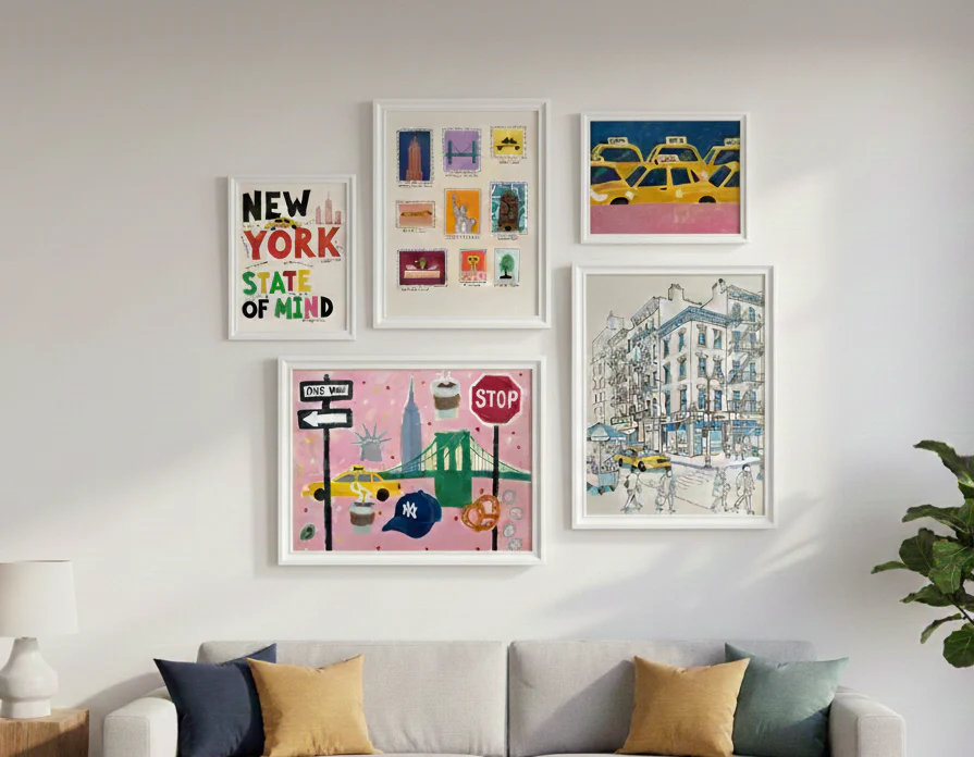 5 pc NYC Gallery Wall Frame Set, Retro Pop Art New York Print set (2 pc - 12x16", 3 pc 8x12") - Image 2