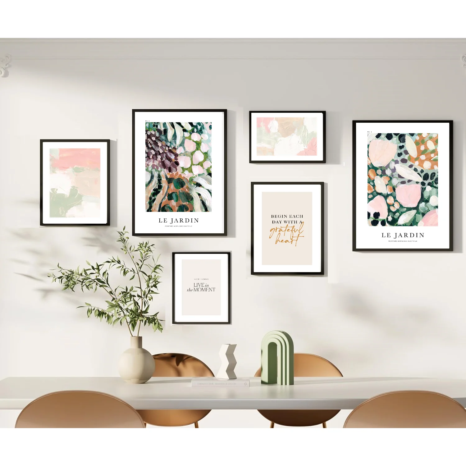 6-Pack Acrylic Garden Wall Art Frame Set – Abstract Pastel Patterns, Assorted Sizes