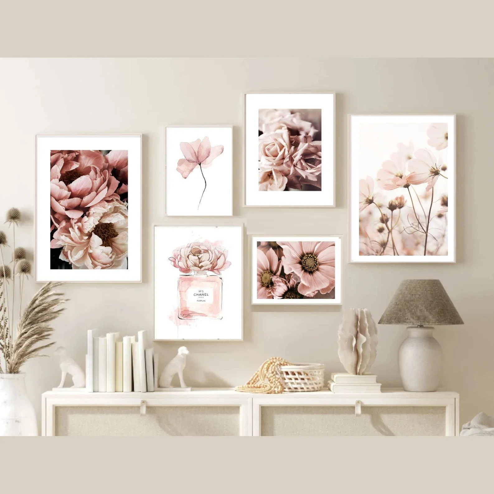 Dusty Pink Modern Print Frame Set of 6 for Girls room (12x16" 2 pc, 8x12" 2 pc, 6x8" 2 pc)