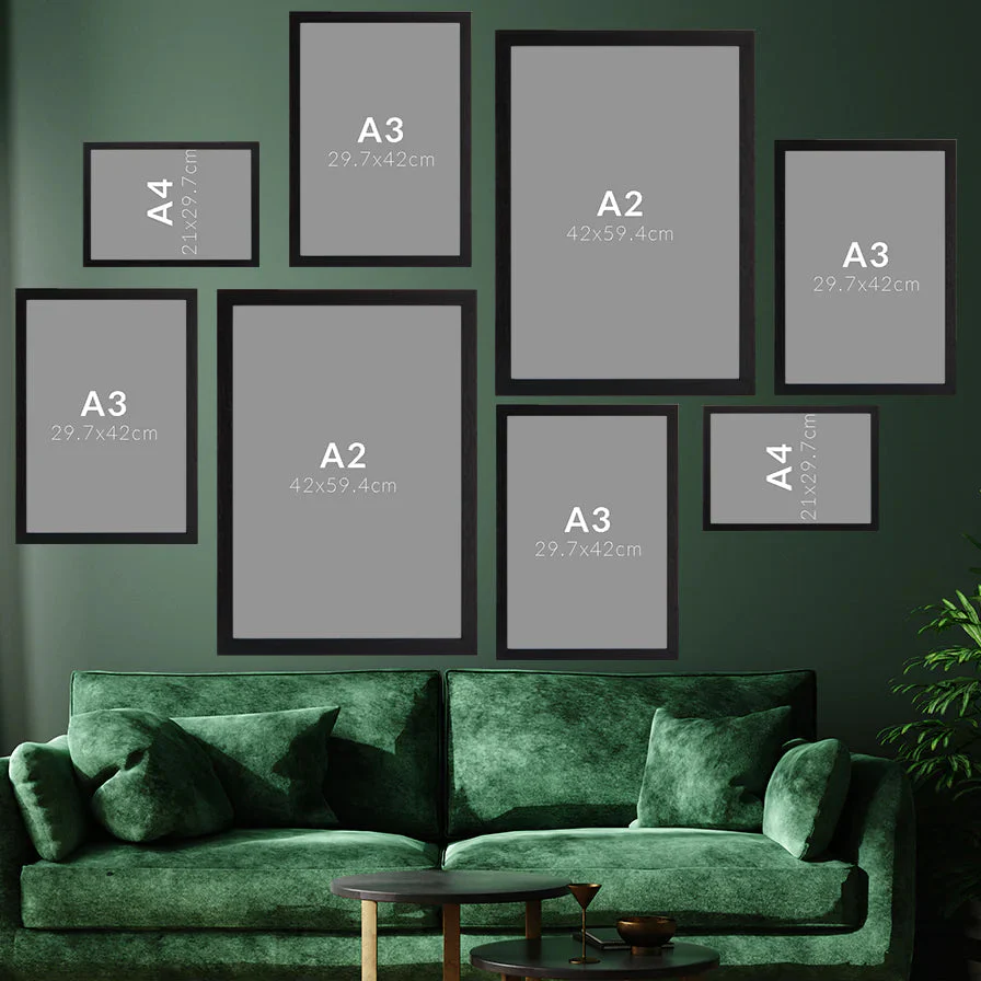 Pack of 8 Wall Gallery Collage set (2 Pcs a2, 4 Pcs a3, 2 Pcs a4 )