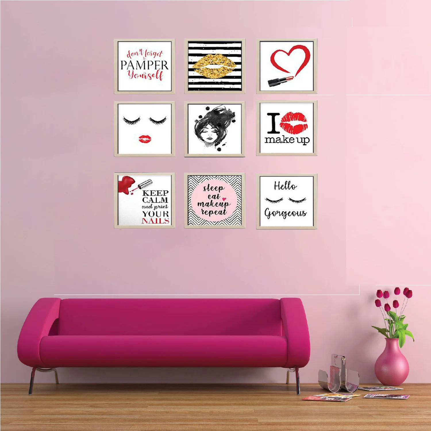 9-Square Vanity Photo Frame Set – Makeup & Gallery Wall Decor - Image 3