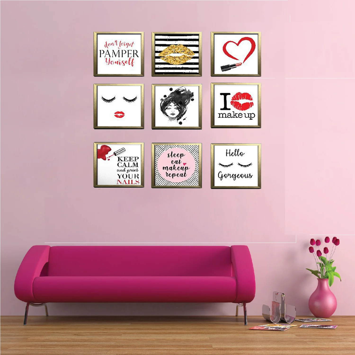 9-Square Vanity Photo Frame Set – Makeup & Gallery Wall Decor - Image 4