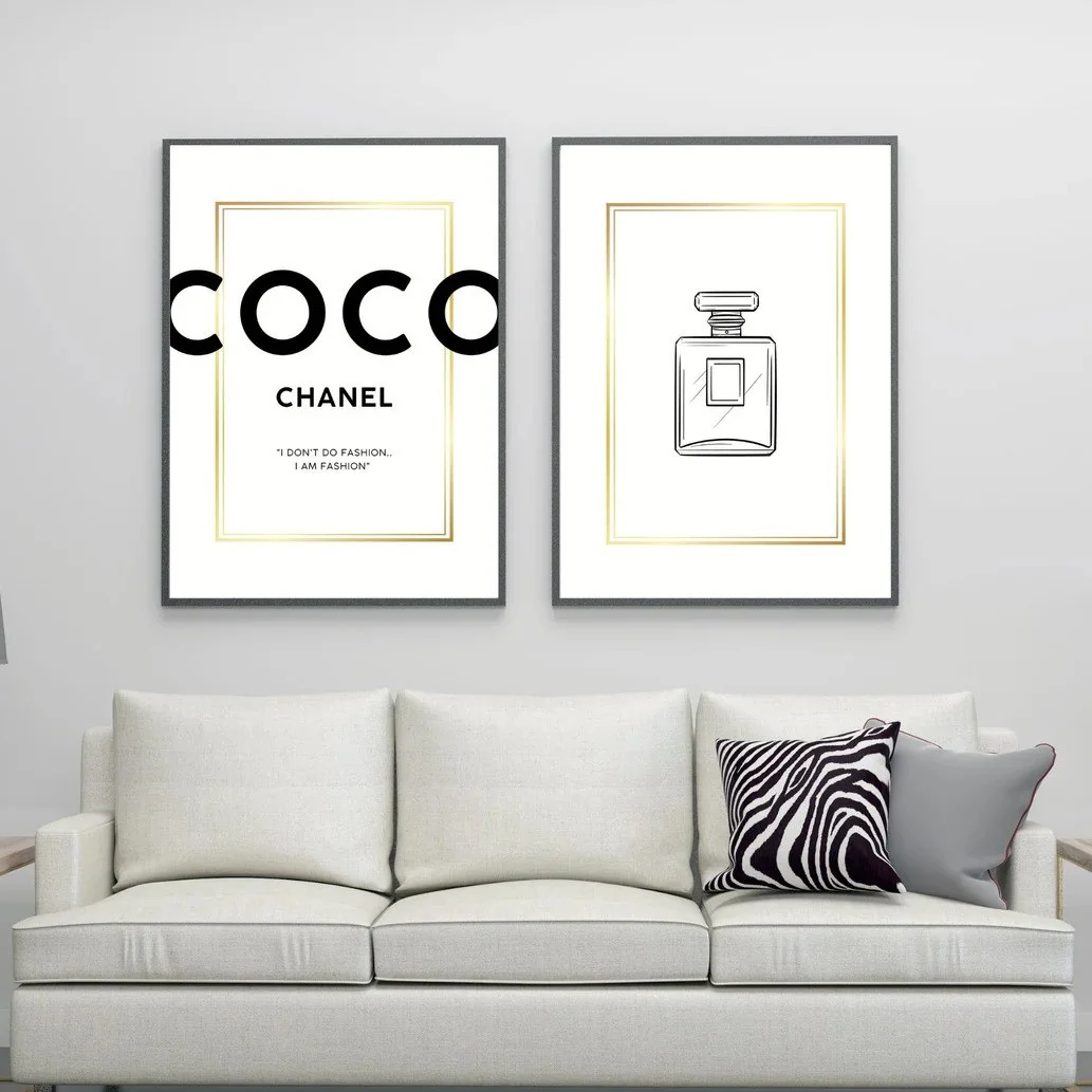 2 Frames Coco Chanel Wall Print, Coco Chanel Prints. Minimalist Girls Room wall art Frame set