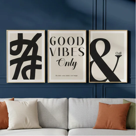 Good Vibes Only Quote Frame set of 3, Modern Typography Gallery Wall Art
