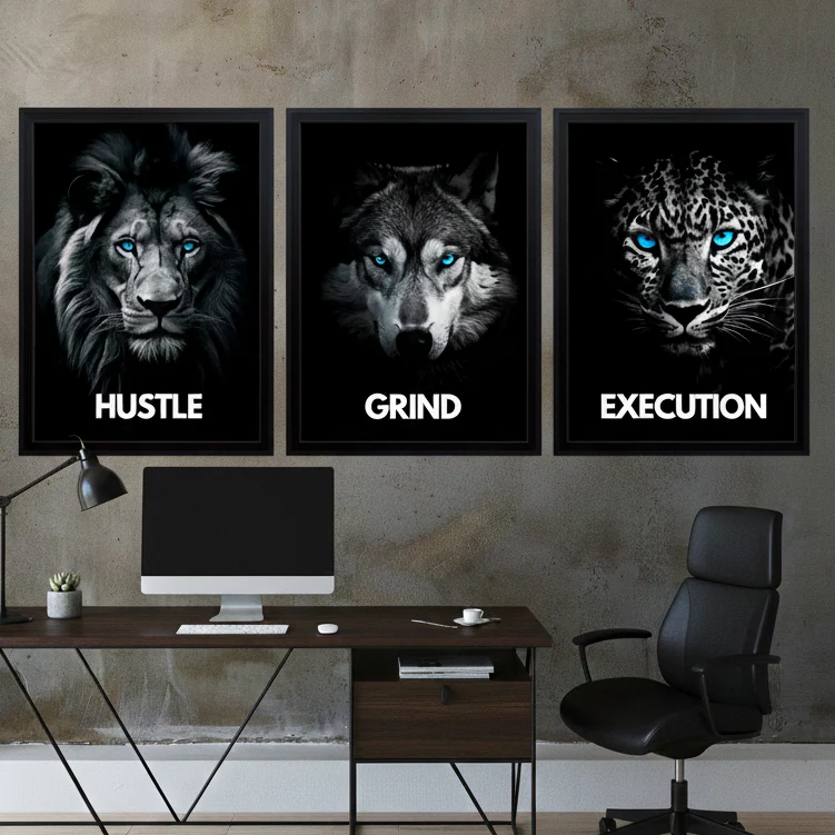 Hustle , Grind And Execution Quotes For Home And Offices Set of 3