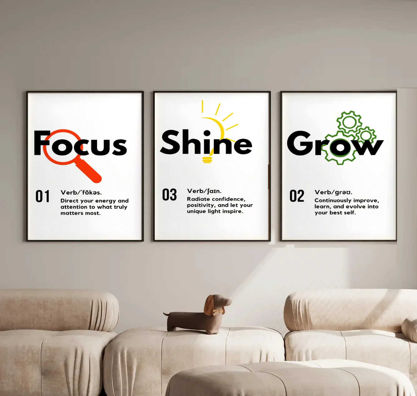 Motivational Quote Frame Set of 3 – Inspirational Wall Art Prints