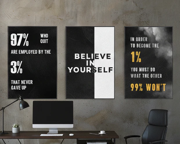 Office Quotes, 3 pc Motivational, Inspirational Quotes for Office Decor