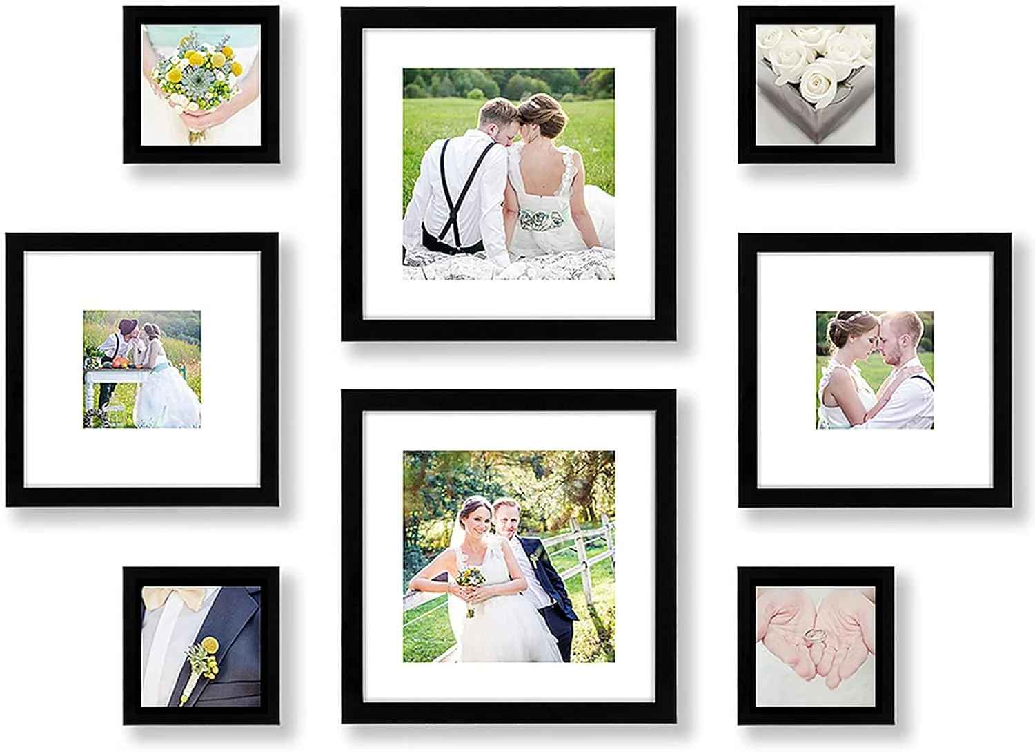 Set of 8 Picture Frames with Glass - Gallery Wall Frame Collage Set with Two 12x12 Frames, Two 8x8 Frames and Four 5x5 Frames - Image 2