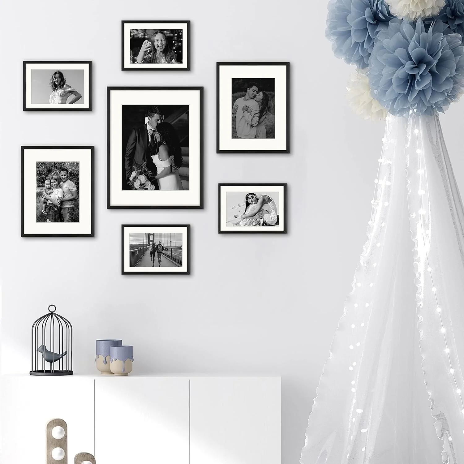 Simple Gallery Wall Collage Frames for Family Pics & Art Prints - Set of 7 Includes Four 5x7, Two 8x10, One 10x14 - Glass Front -