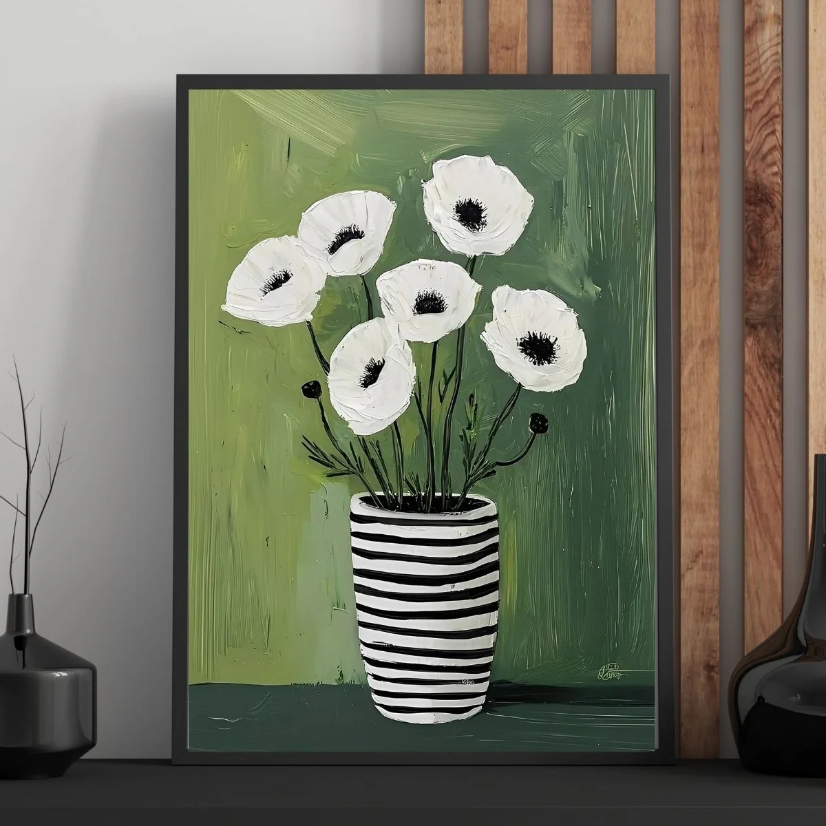 Single Green Floral Print | Botanical Vase Wall Art | Minimalist Modern Home Decor