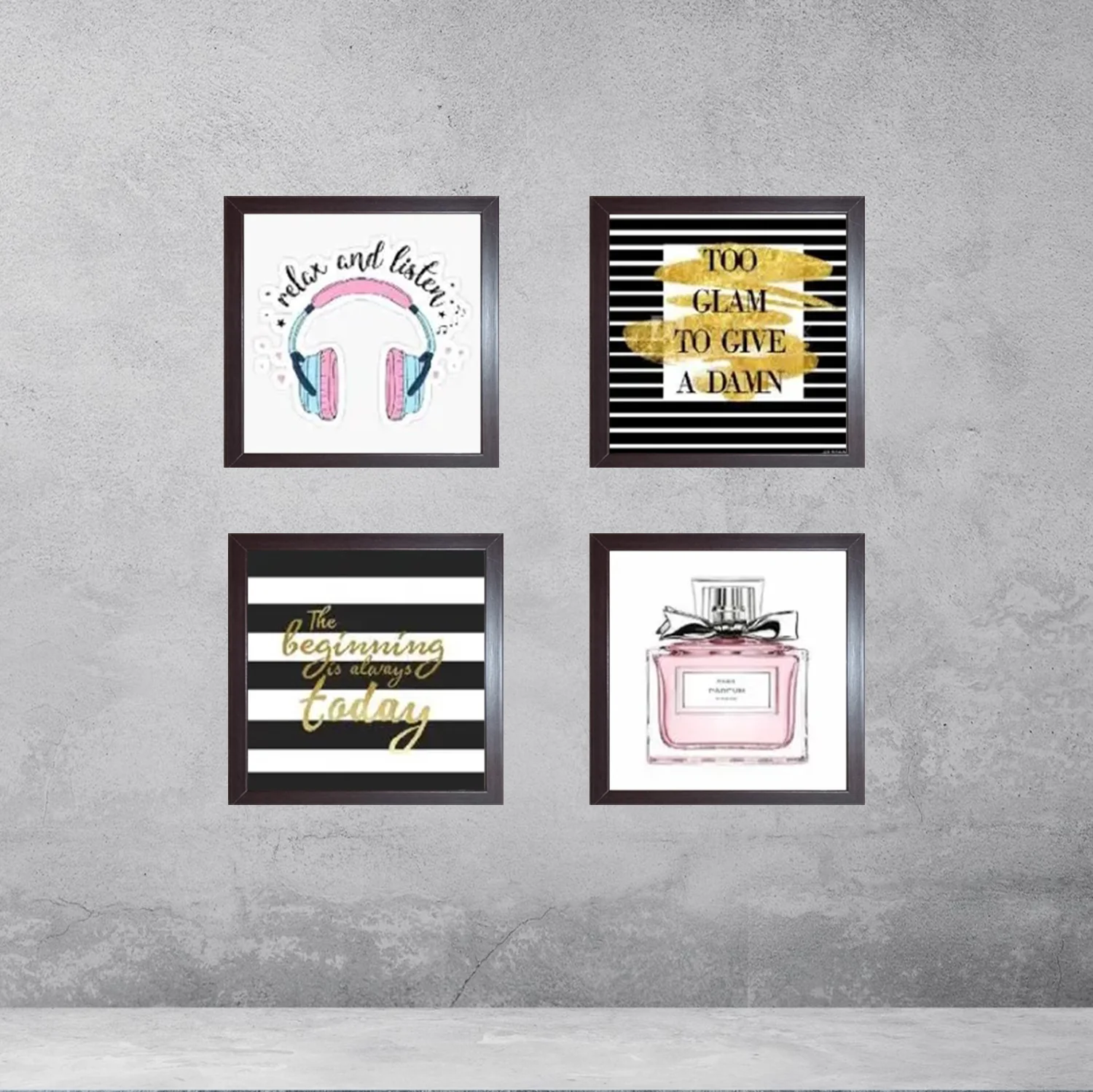Makeup & Headphones Wall Art Set – 4-Piece Glass Frame Decor - Image 3