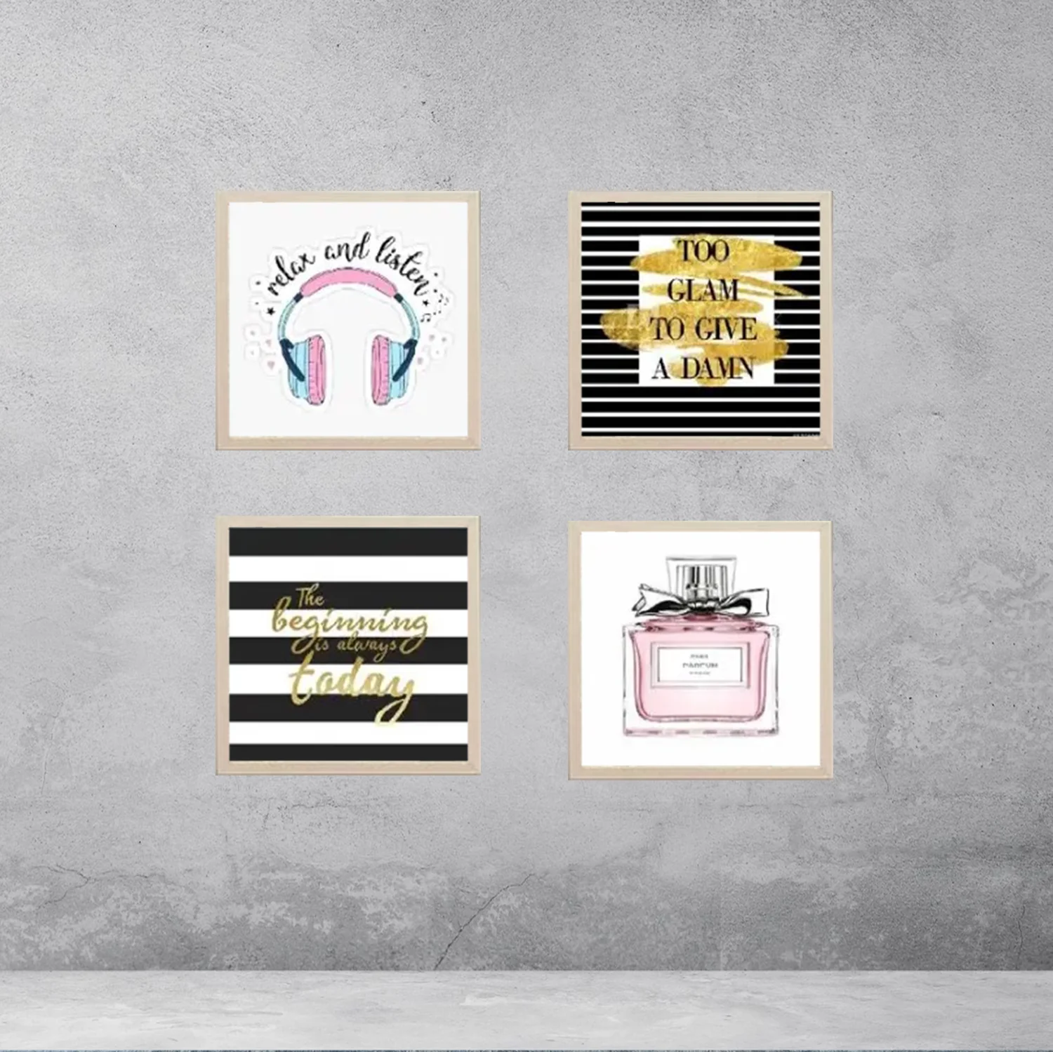 Makeup & Headphones Wall Art Set – 4-Piece Glass Frame Decor - Image 4