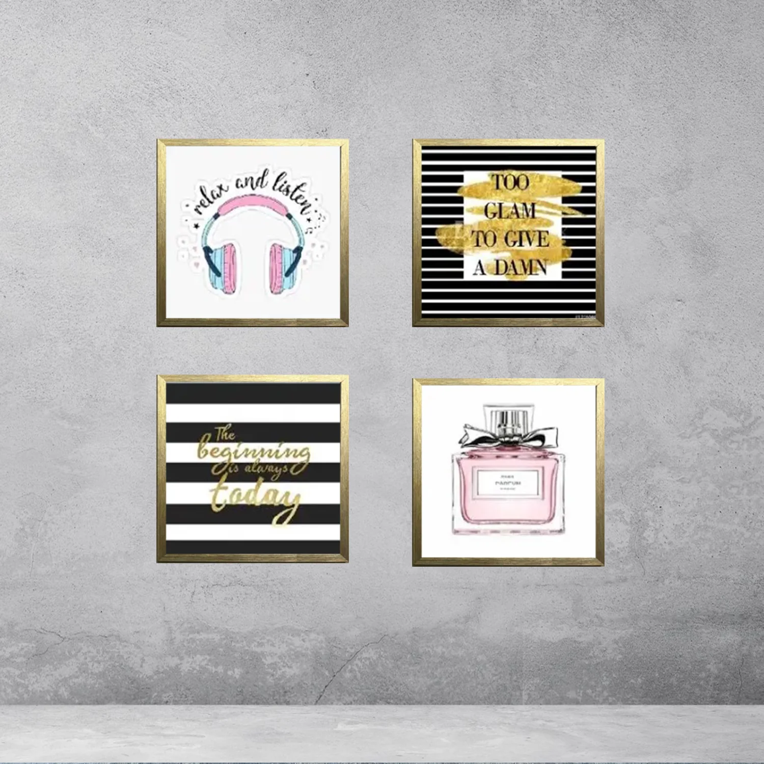 Makeup & Headphones Wall Art Set – 4-Piece Glass Frame Decor - Image 5